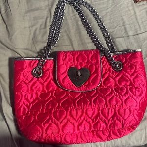 Betsey Johnson Hot Pink Purse with Metal Chain Straps